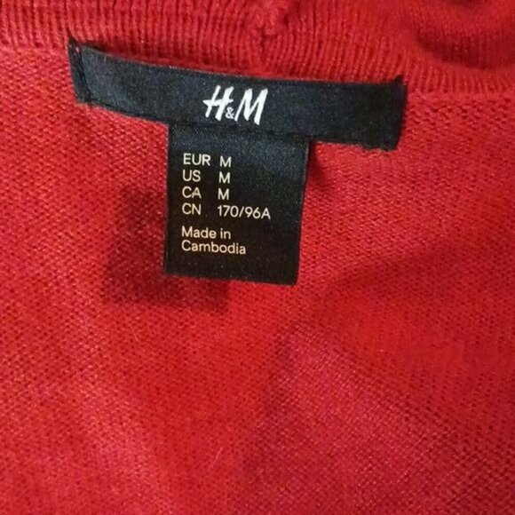 H&M Cardigan Sweater Red Knit Ruffle Open Front Wool Angora Womens Size M - Picture 6 of 7